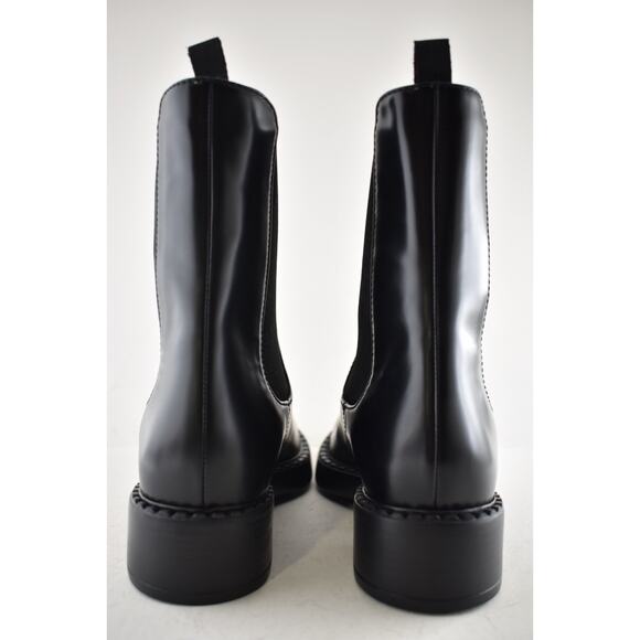 Prada Chocolate Brushed Leather Black Pull On Chelsea Ankle Mid Calf Boot 37.5 - Picture 16 of 16